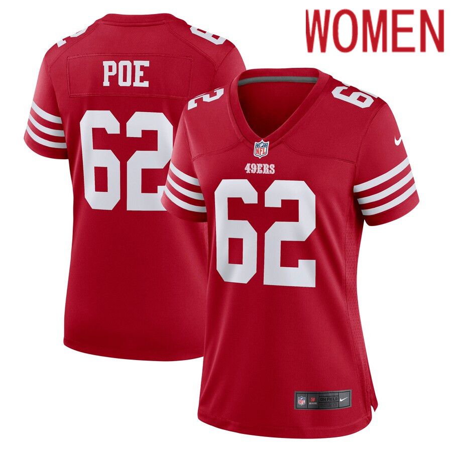 Women San Francisco 49ers #62 Jason Poe Nike Scarlet Game Player NFL Jersey->women nfl jersey->Women Jersey